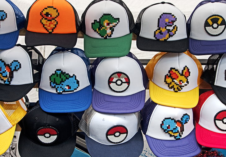 Pokemon, kapelusz, Przejdź, Pokemon przejdź, Baseball, kolory, kolory