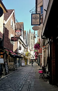 Via, negozi, Canterbury, Cattedrale, scena urbana, architettura, città