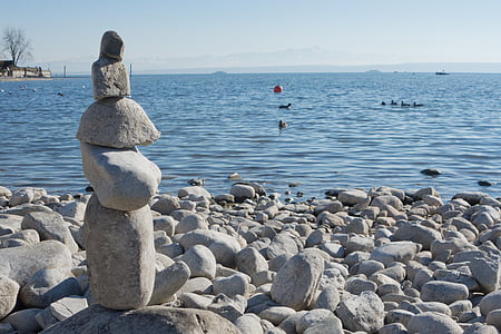 康斯坦茨湖, 水, 海滩, 雕塑, 石头, 石山, 石雕