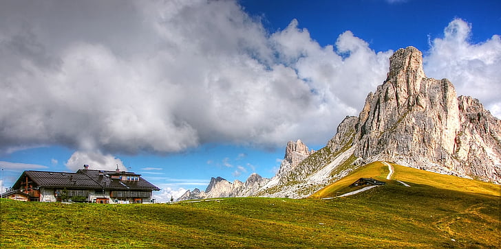 Passo giau, Dolomitas, verano, roca, cielo, paso de montaña, Italia