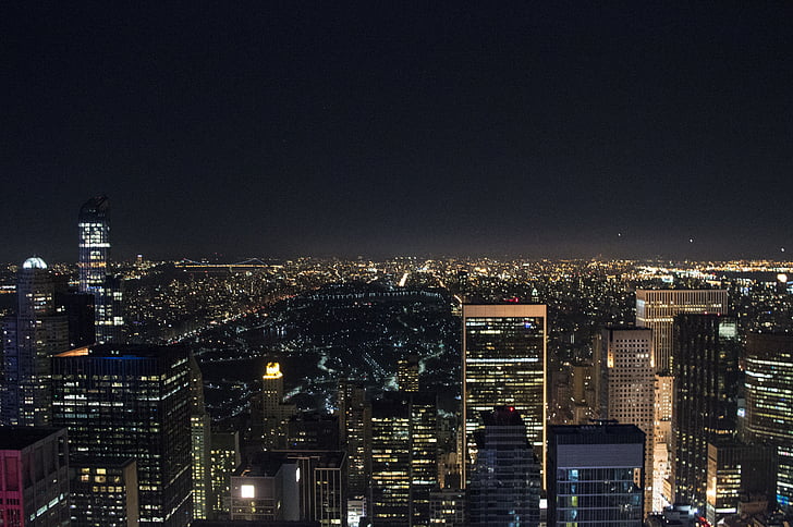 budovy, noční, New york city, město, Architektura, městský, Panoráma města