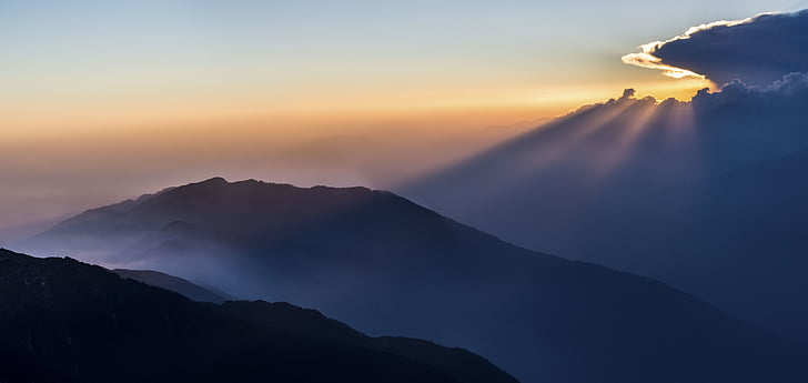 Hora, Highland, krajina, pohled, Příroda, mlha, východ slunce