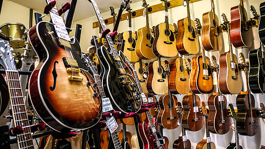 gitar, mağaza, kaya, müzik, müzik aleti, müzisyen, müzik grubu
