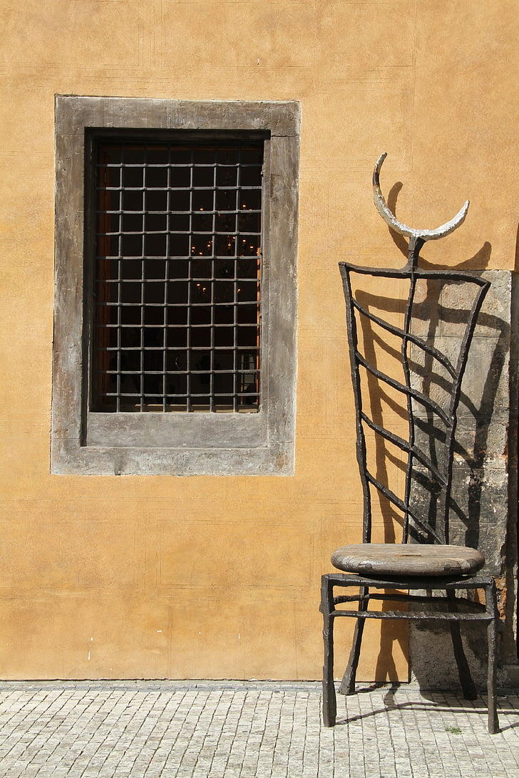 window, prague, old, architecture, building, facade, chair