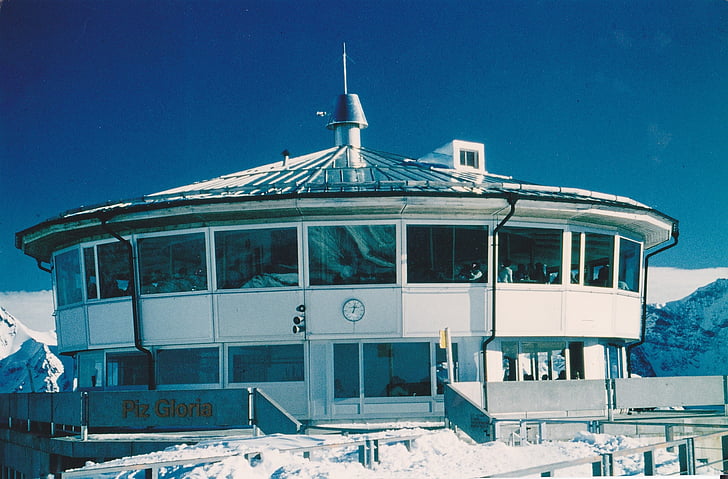 draairestaurant, over, Restaurant, gebouw, Alpine, het platform, sneeuw