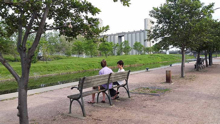 Çift, tezgah, insanlar, oturma, Park