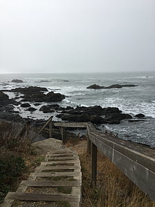 escadas, oceano, trilhos, linha principal, sombrio, litoral, mar