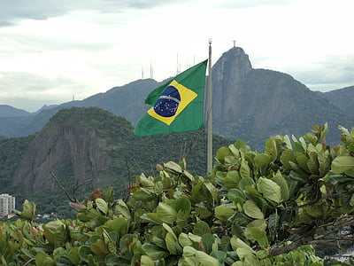 Brazília, zászló, zöld, zászlórúd, Rio de janeiro, táj, Krisztus a Megváltó