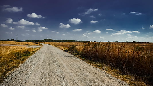 clouds, countryside, dirt road, fields, nature, road, sky