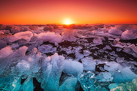 Izland, tenger, óceán, jég, jeges, darabokat, természet