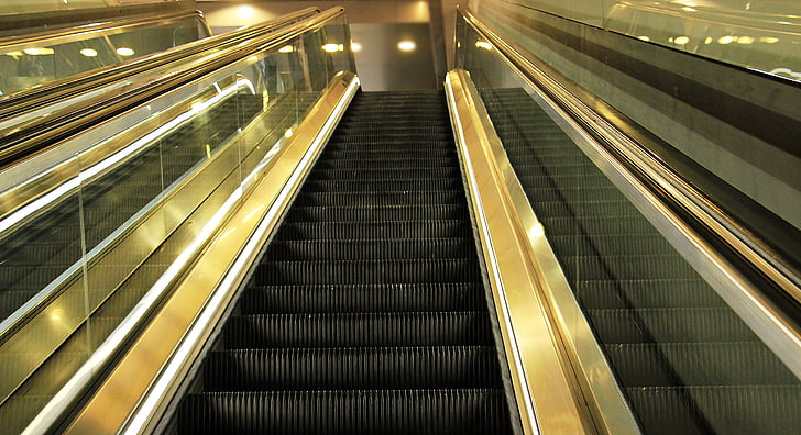escalator, mirroring, upward, means of rail transport, transport, movement, means of transport