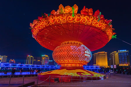 Lyktfestival, Xining sentrum torget, lykt, sent, lys, Kina
