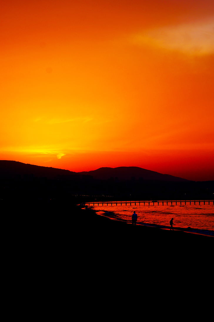 puesta de sol, solar, paisaje, nubes, rojo, filtrado de luz, Marina