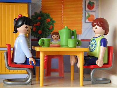 playmobil, game characters, figures, breakfast, toys, family, play