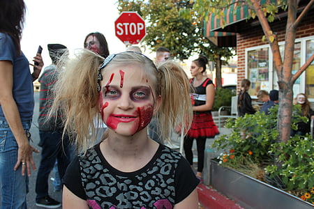 Zombie, Helovinas, veido, mergaitė, makiažo, Jauni, mielas