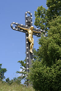 krucifix, Dietfurt, údolí Altmühl, zlatý kříž, Kreuzberg, Památník