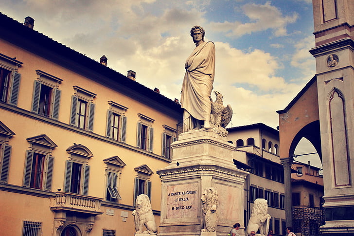 Dante-szobor, Dante alighieri, Olaszország, Verona, szobrászat, olasz, régi