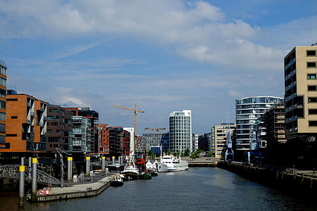 Hamburgo, Puerto, Puerto de Hamburgo, Elba, ciudad de Hanseatic, agua, horizonte de Hamburgo