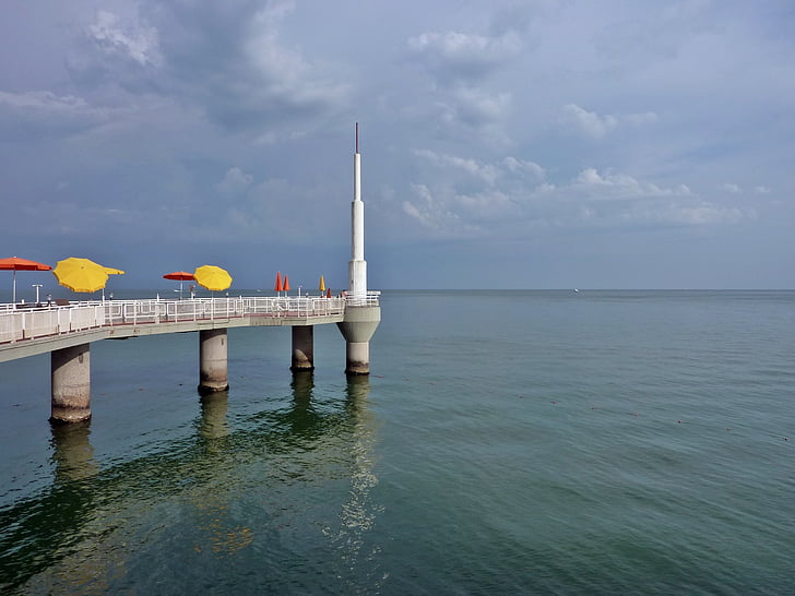 Pier, Anlegestelle, Meer, Lignano, Strand, Adria, Blick
