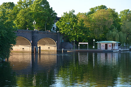 Hamburg, kanaler, Bridge, arkitektur, vatten, tegel, romantiska