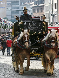 autocar, chevaux, Nuremberg, vieille ville, marché de Noël, Christkindlesmarkt, gens