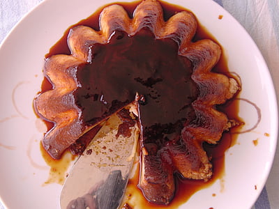 Флан, десерт, сладкий, торт, коричневый, питание, плита
