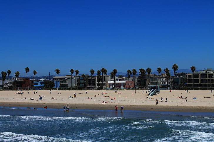 beach, santa monica, california, blue, sky, clear, sea