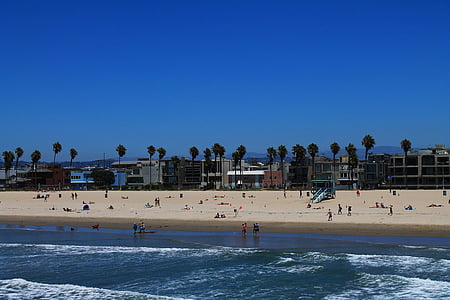 плаж, Санта Моника, Калифорния, синьо, небе, Изчисти, море