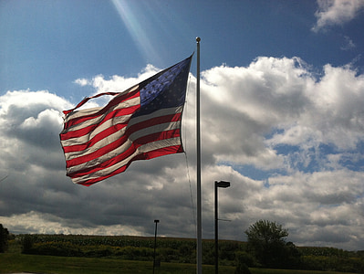 flag, light, field, sky, cornfield, clouds, rays