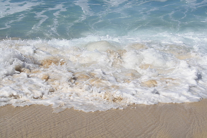 wave, foam, beach, island, sand, water, nature
