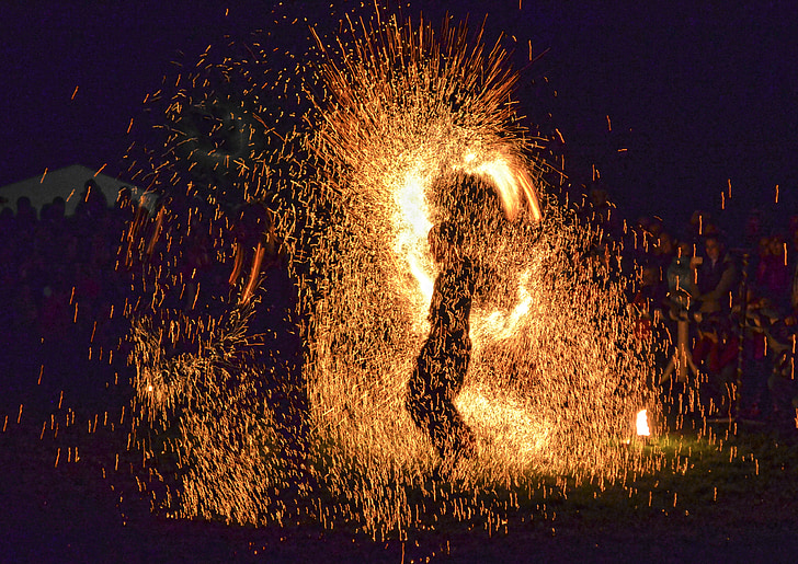 show, fire sparks, one, silhouette
