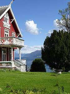 Norvégia, Skandinávia, épület, nyári, táj, utazás, haza