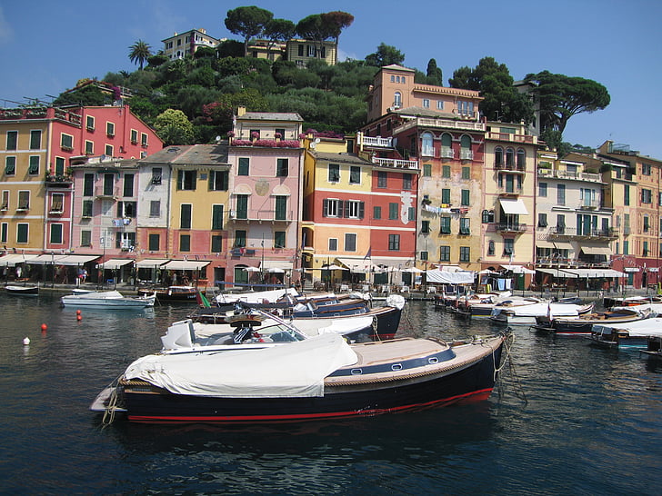 Itália, Mar Mediterrâneo, mar, telhados, atmosfera, casas, barco