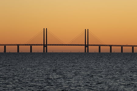 Most, Ocean, Dĺžka, budova, more, západ slnka, vody