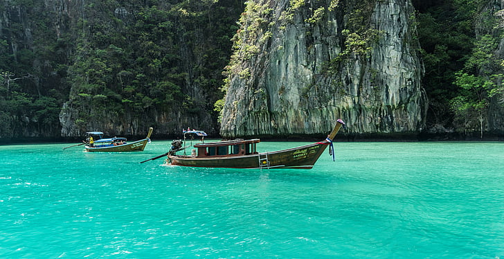 Thailand, Phuket, Koh Phi phi, Insel-tour, bunte Boote, Meer, Reisen
