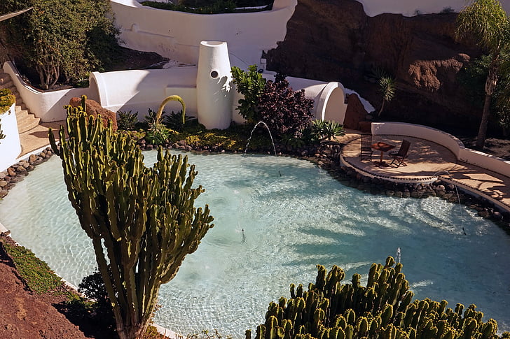 Museum lagomar, pool, plante, hjem, Lanzarote, Kanariske Øer