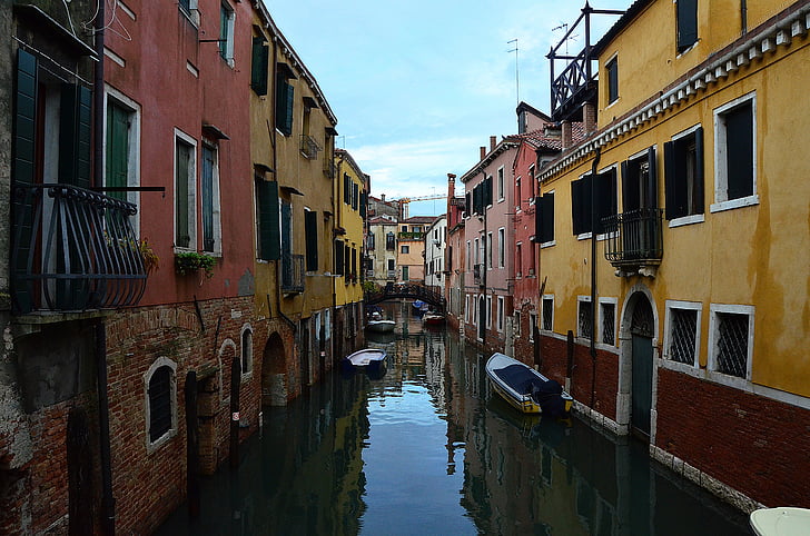 канал, Италия, Венеция, мост, лодка, река, сграда