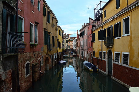kanál, Itálie, Benátky, Most, loď, řeka, budova