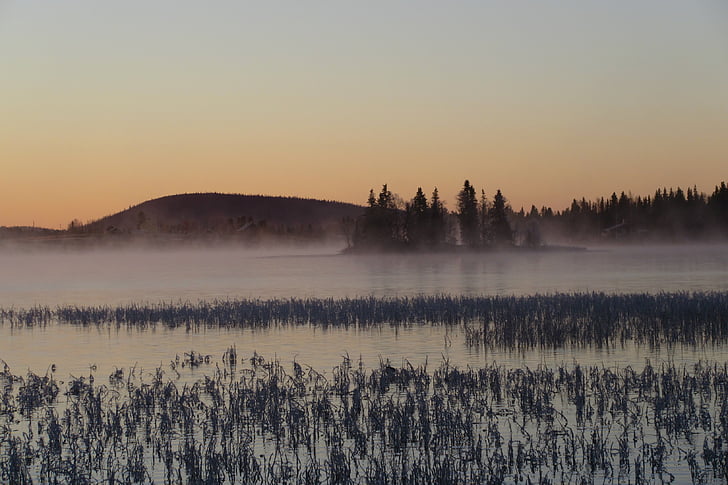 pyhäkielinen, l'hivern, neu, posta de sol, paisatges, natura, boira