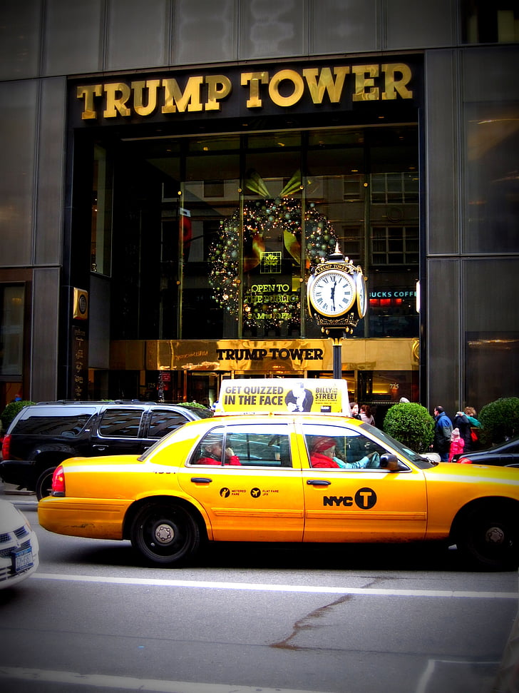 New York-i, taxi taxi, Trump tower, NYC, város, épület, Manhattan