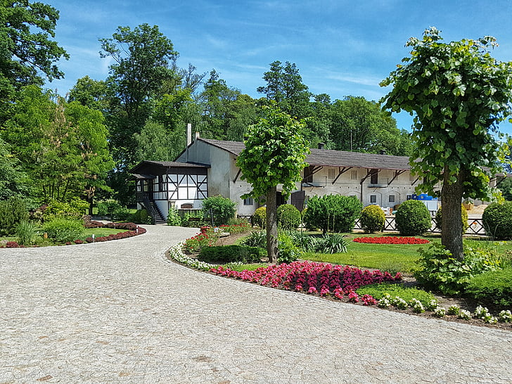 Manor house, jeziorki, Osečna, stabila, virsbūves, saimniecības, Wielkopolska