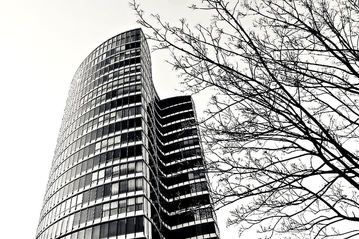 Architektura, Drapacz chmur, fasady szklane, nowoczesne, fasada, budynek, Düsseldorf