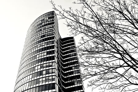 Architektura, mrakodrap, prosklených fasád, moderní, fasáda, budova, Düsseldorf