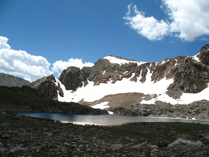 MT, Neva, Rocky mountains, dorothy jezero, horské jezero, zasněžené hory