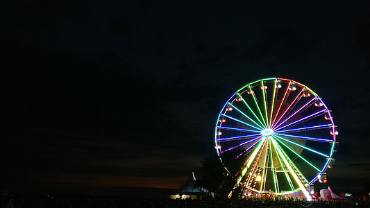 Ferris wheel, melna, vakarā, naktī, krāsa, krāsains, festivāls