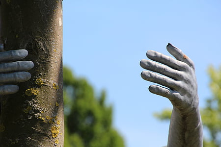 manos, metal, escultura, estatua de, arte, obra de arte