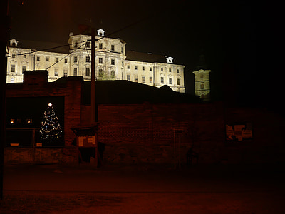 monastery, night, christmas, dark, chotěšov, lighting