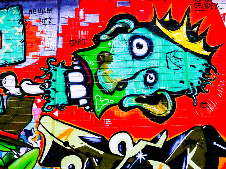 Graffiti, Dekoration, malte, Wand, Kunst, rot, Kopf