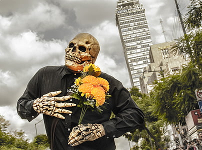 costume, skull, flowers, mexico, tradition day of the dead, diademuertos, men