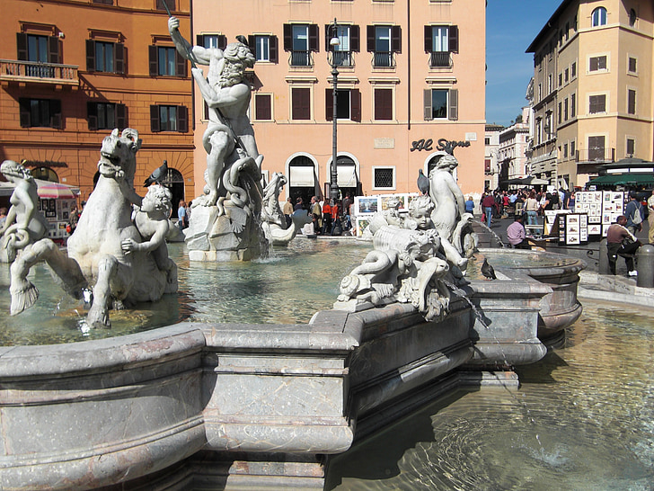 Roma, Italia, marmer, Piazza navona, Fontana dei fiumi, secara historis, Pusat kota